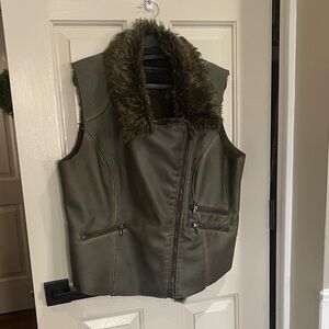 Maurices Green Faux Leather Vest with Faux Fur Trim